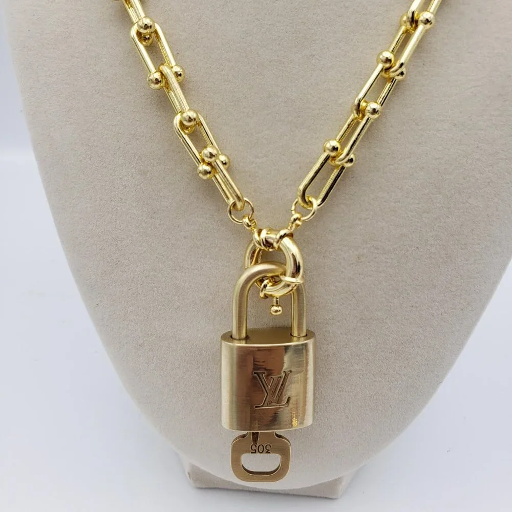 Authentic Louis Vuitton Gold Padlock Pendant w/Unbranded 18k Gold Plated Chain - Picture 10 of 14